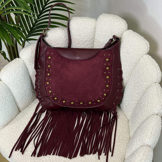 SIERRA - FRINGE BAG WINE RED