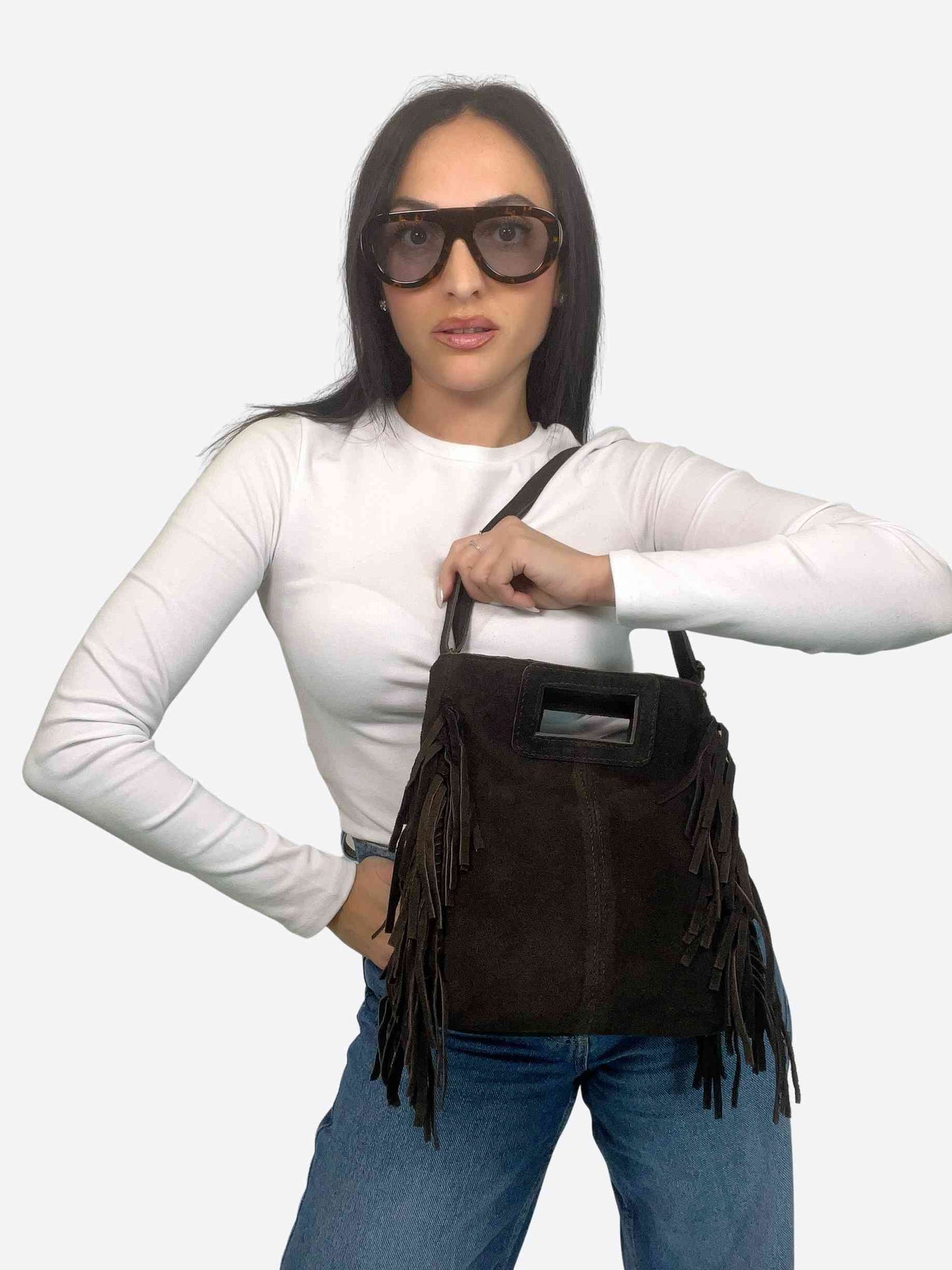 MAYA BOHO FRINGE BAG - DARK CHOCOLATE