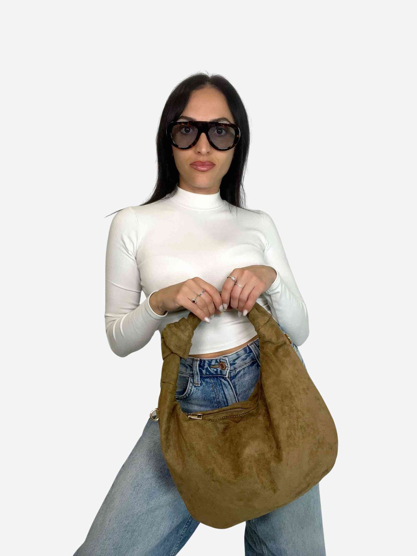 JOLIE MIDI - SUEDE KNOT BAG KHAKI BROWN