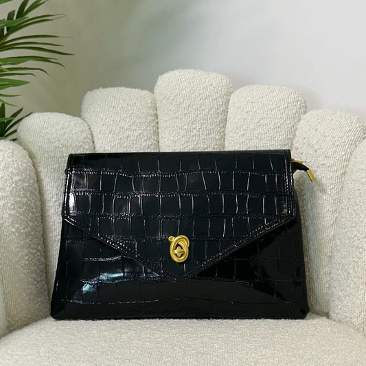 ÉCLAT ELLE - ENVELOPE CROC BAG BLACK