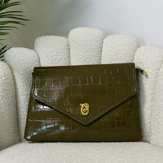 ÉCLAT ELLE - ENVELOPE CROC BAG OLIVE GREEN