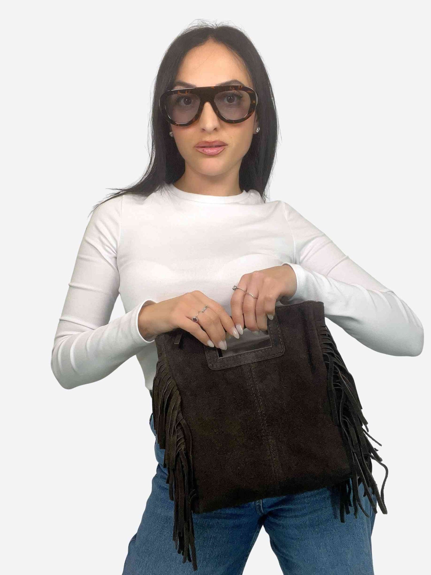 MAYA BOHO FRINGE BAG - DARK CHOCOLATE