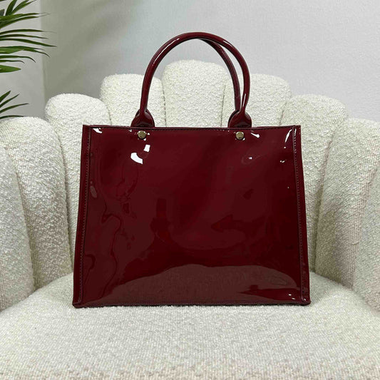 CASSANDRE SHINY TOTE BAG - GLOSSY BURGUNDY