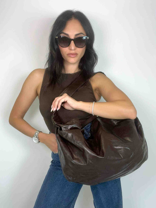 EVELYN SOFT HOBO BAG - DARK CHOCOLATE