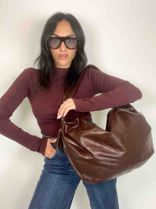 EVELYN SOFT HOBO BAG - MAHOGANY BROWN