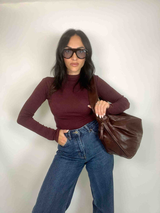 EVELYN SOFT HOBO BAG - MAHOGANY BROWN