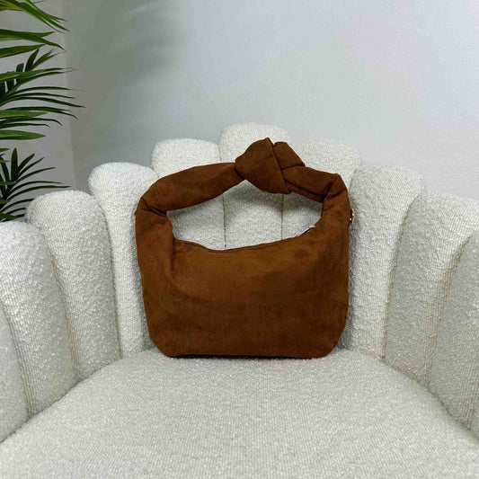 JOLIE MIDI - SUEDE KNOT BAG CARAMEL BROWN