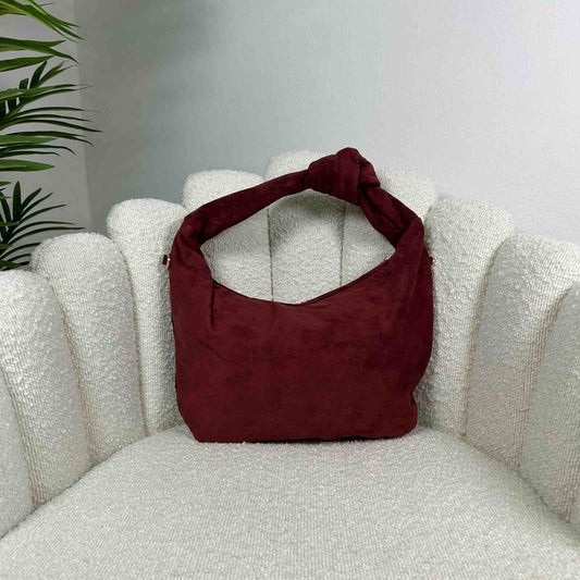 JOLIE MIDI - SUEDE KNOT BAG WINE RED