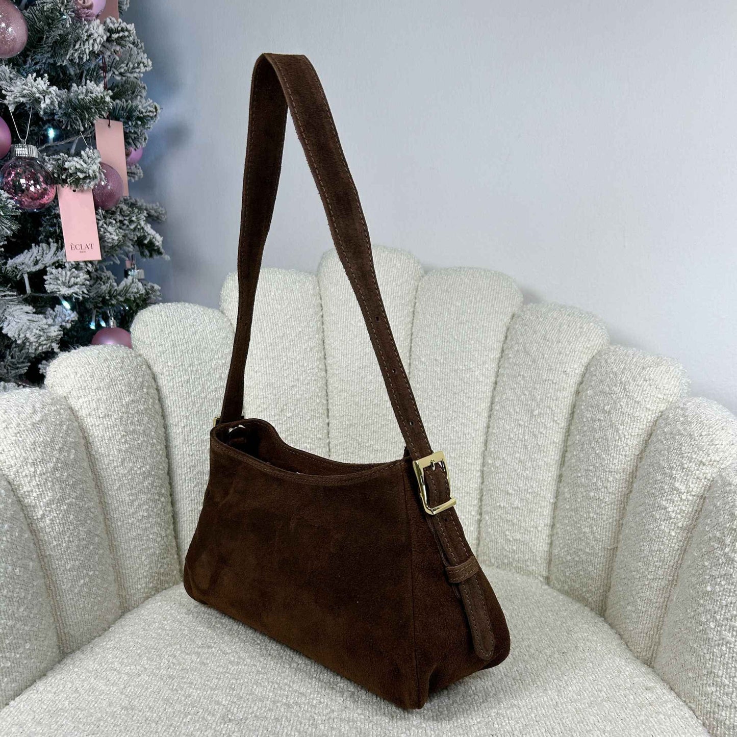 BEATRIX - VELVET SHOULDER BAG COFFEE BROWN