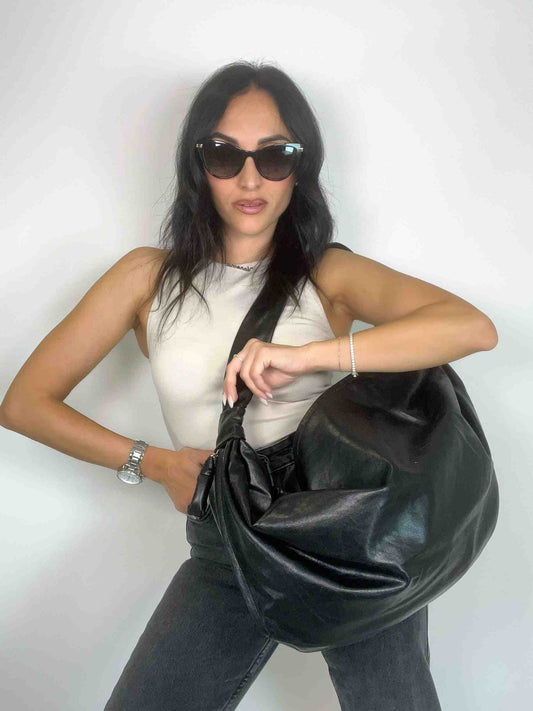EVELYN SOFT HOBO BAG - BLACK