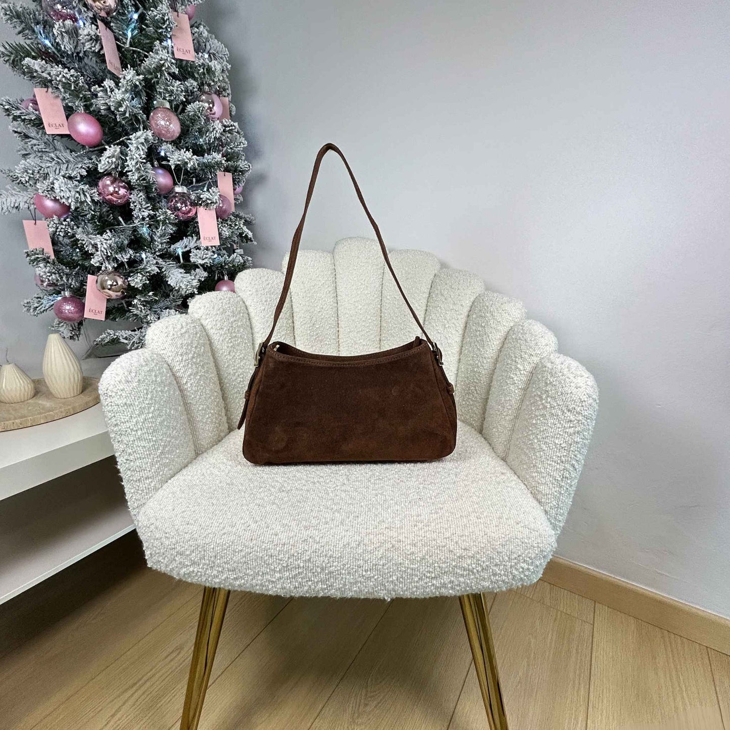 BEATRIX - VELVET SHOULDER BAG COFFEE BROWN