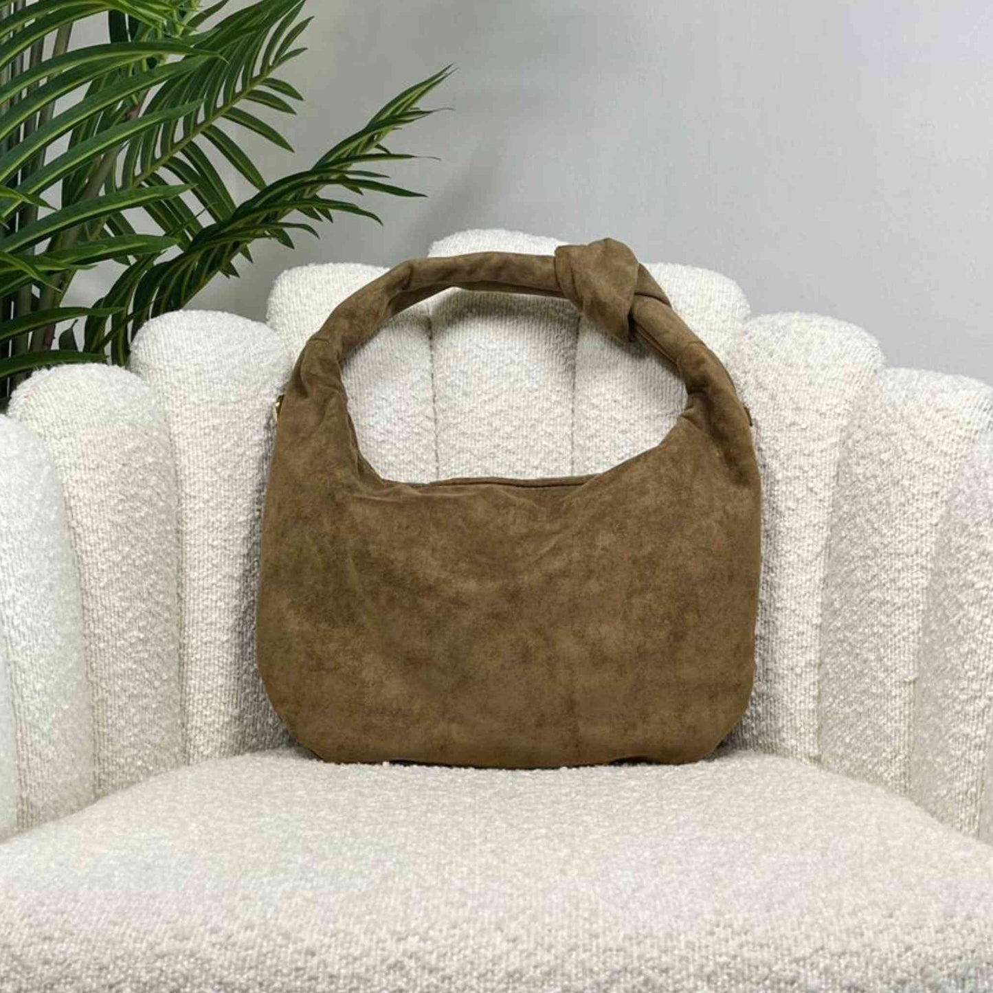 JOLIE MIDI - SUEDE KNOT BAG KHAKI BROWN