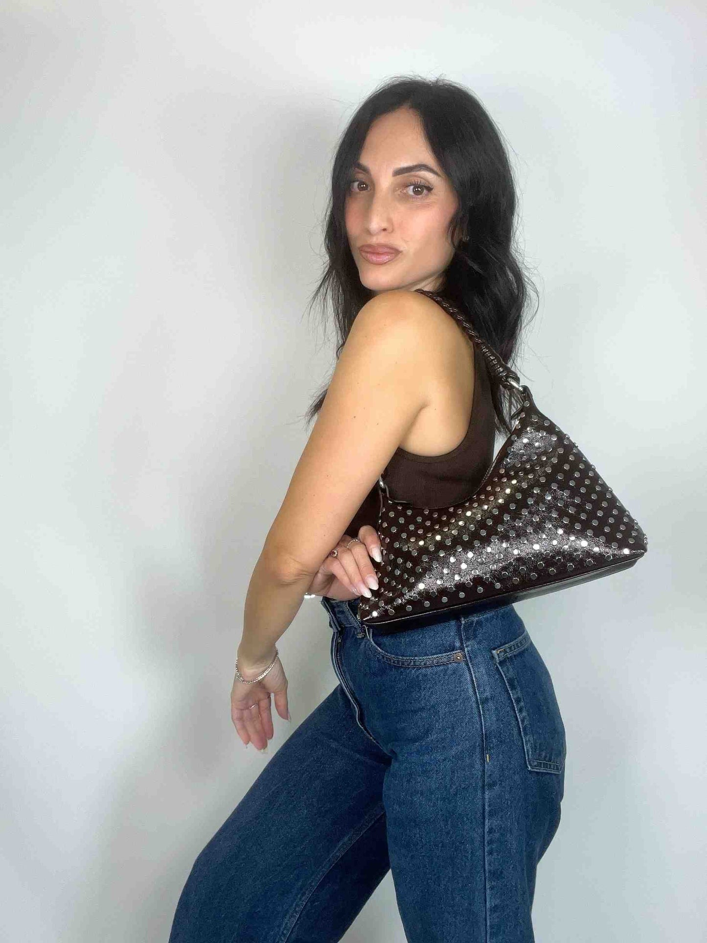 GRACE GLOSSY MINI BAG - BLACKISH BURGUNDY